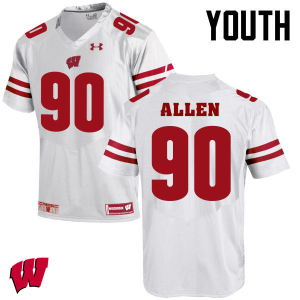 Youth Winsconsin Badgers #90 Connor Allen College Football Jerseys-White - Click Image to Close